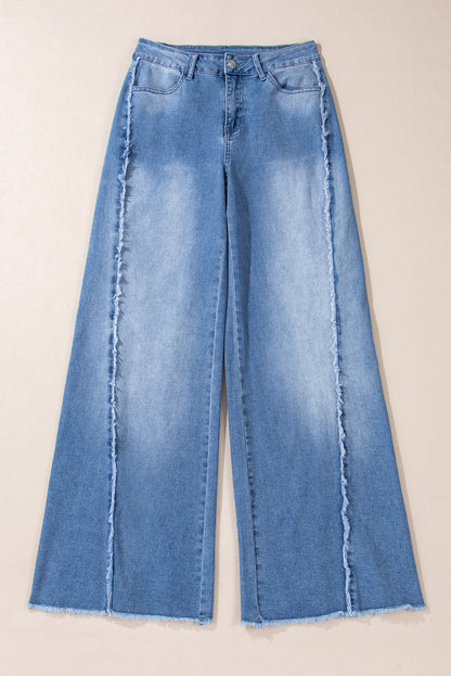 Vintage Stitching Raw Hem Flared Jeans | Beau Blue