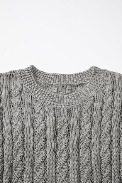 Crew Neck Cable Knit Short Sleeve Sweater | Gray