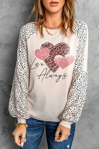 Love Always Heart Leopard Colour Block Top | Khaki