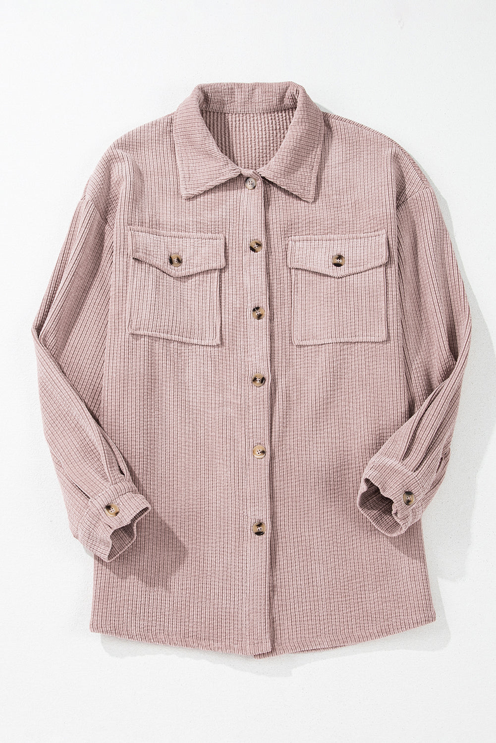 Corduroy Flap Pocket Button Up Shacket | Light Pink