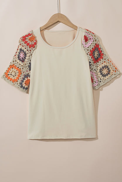 Floral Crochet Short Sleeve Top | Parchment