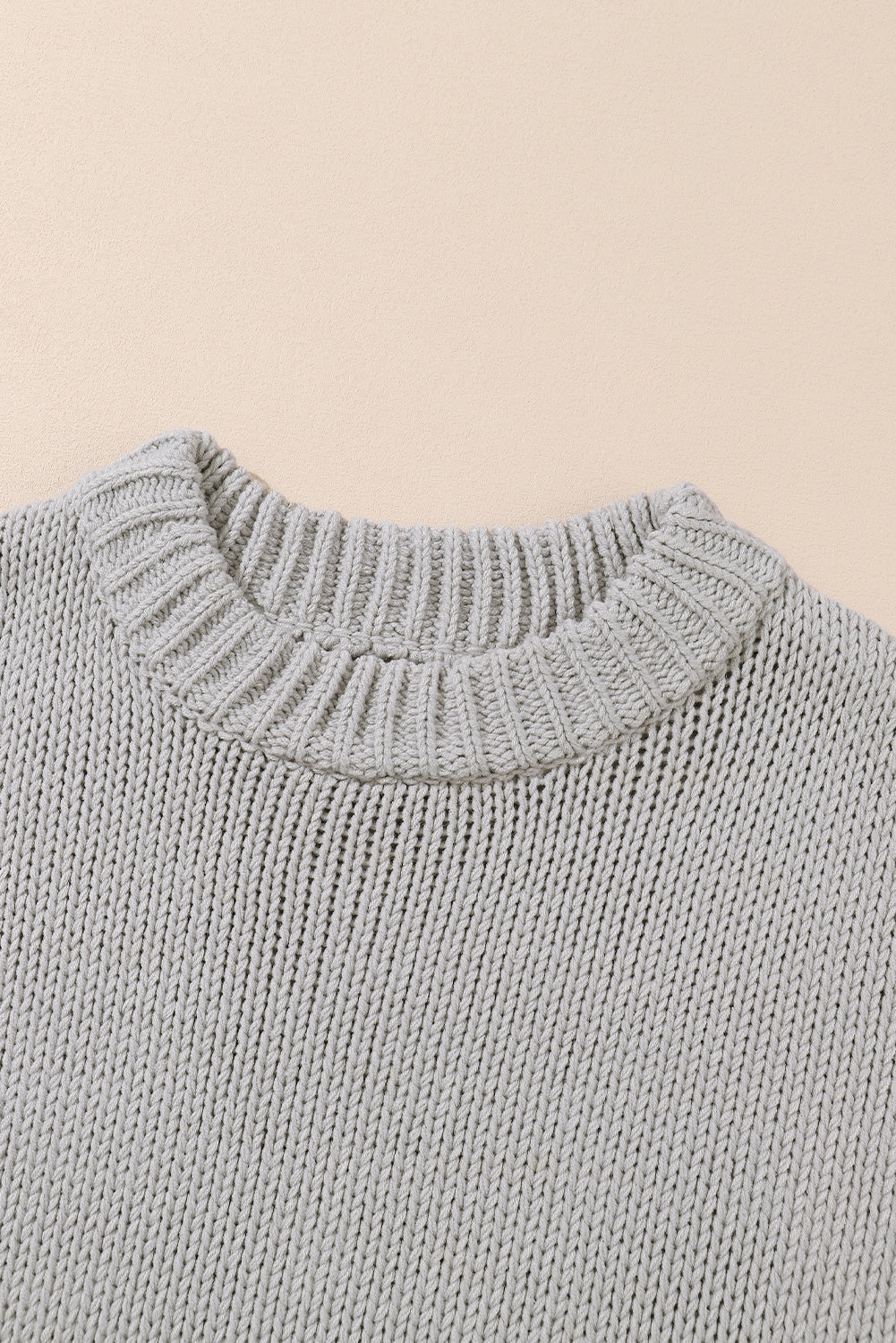 Chunky Knit Turtle Neck Drop Shoulder Sweater | Light Grey