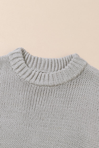 Chunky Knit Turtle Neck Drop Shoulder Sweater | Light Grey