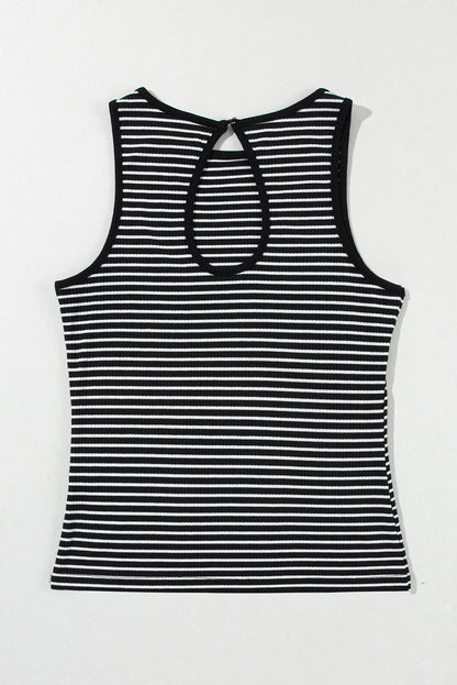 Striped Print Ribbed Knit Sleeveless Top | Black