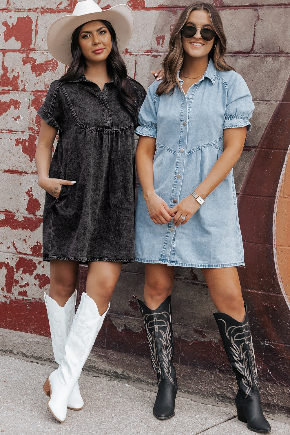 Mineral Wash Ruffled Short Sleeve Buttoned Denim Dress | Beau Blue