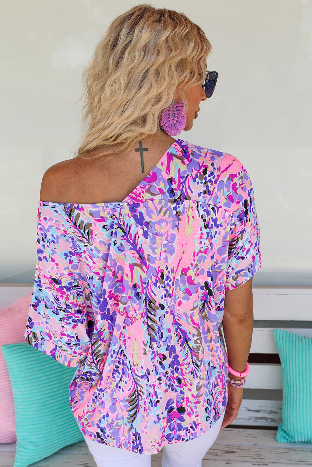 Loose Painted Floral Tee | Pink