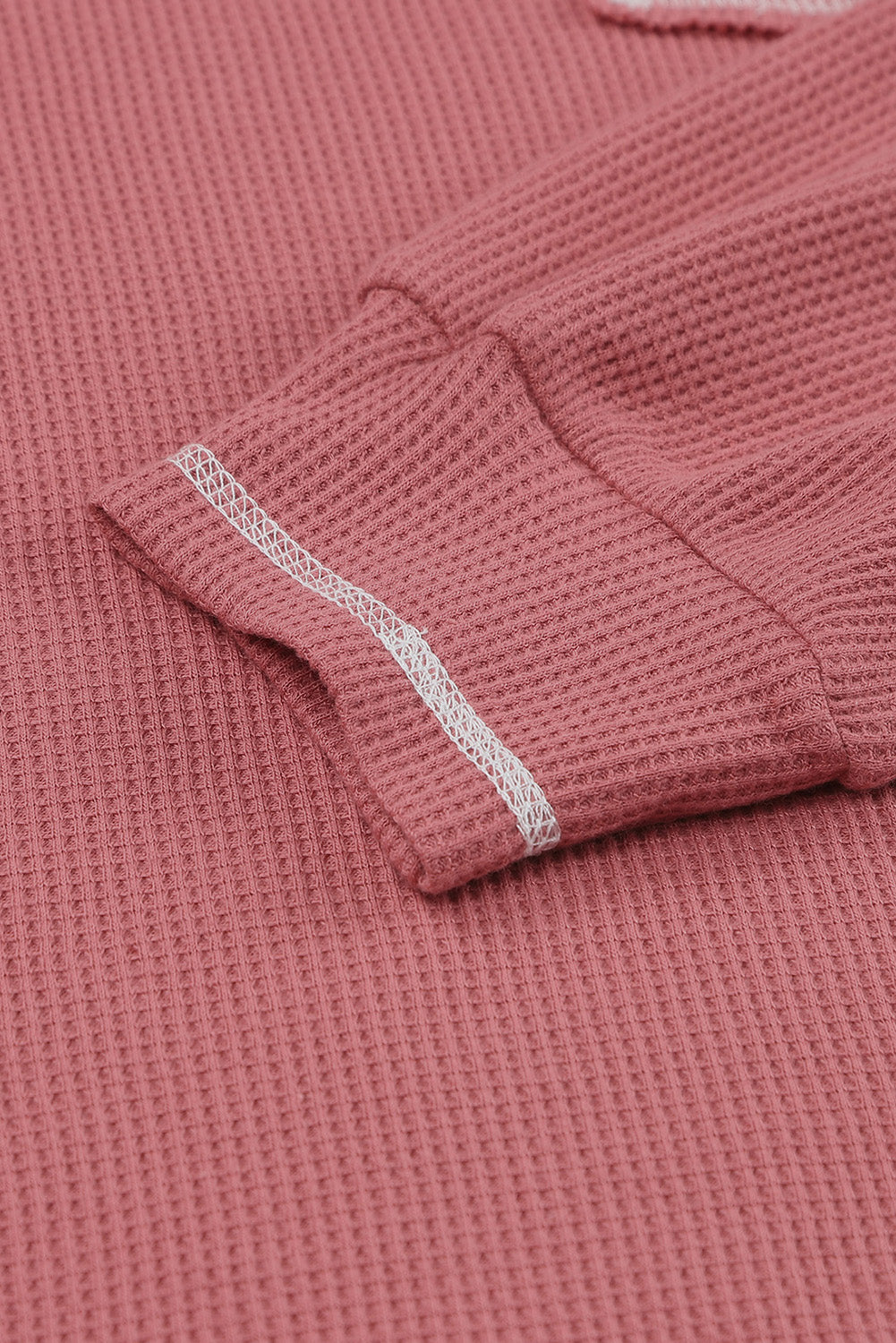 Contrast Stitching Trim Waffle Knit Pullover | Red