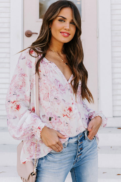 Vibrant Floral Printed Ruffle Trim Blouse | Multicolour