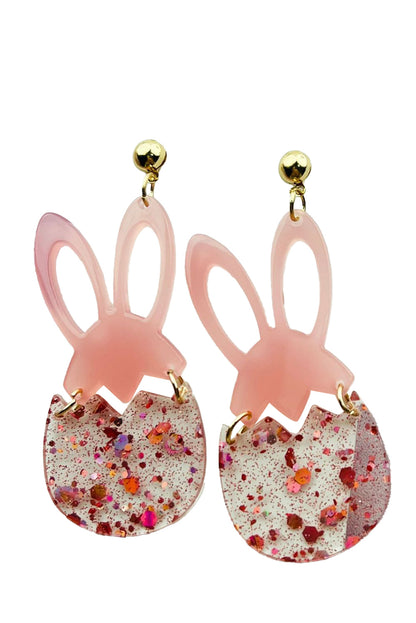 Easter Bunny Glitter Acrylic Stud Earrings | Pink