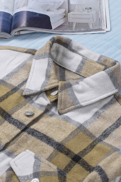 Button-Up Pocket Long Sleeve Plaid Shacket | Khaki