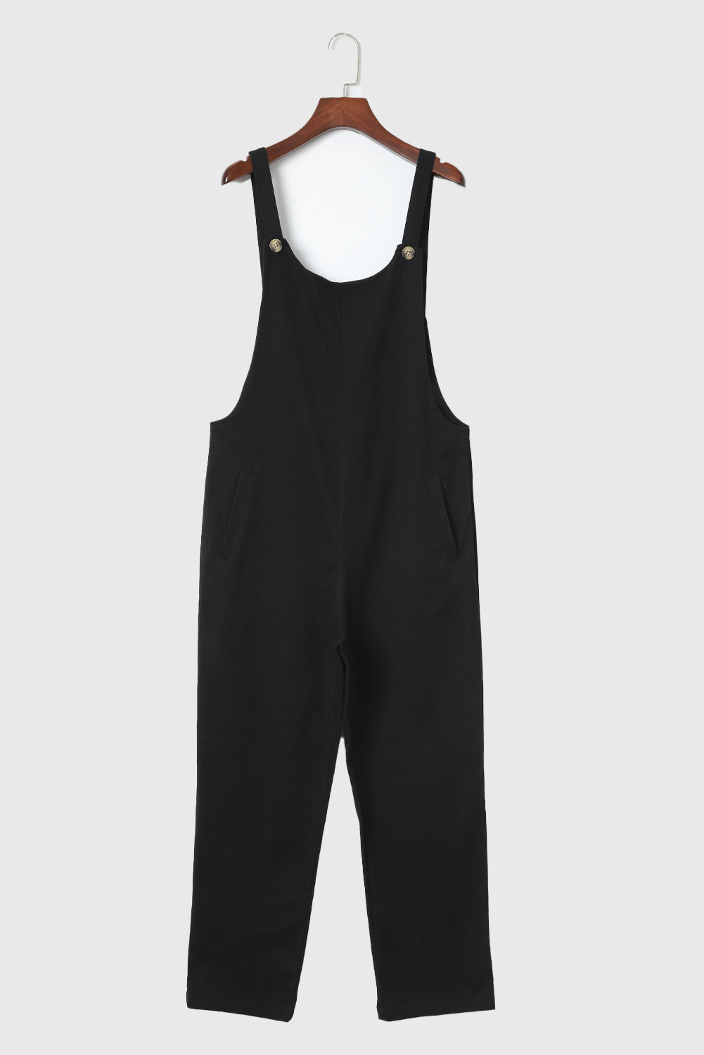 Button Straps Pocketed Cropped Jumpsuit | Black