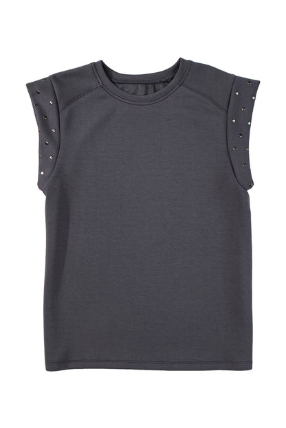 Studded Short Sleeve Top | Dark Grey