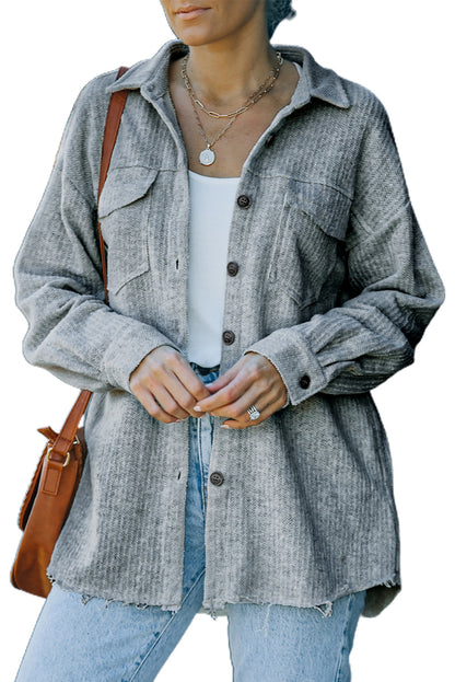 Textured Button Down Shirt Jacket With Pockets | Gray