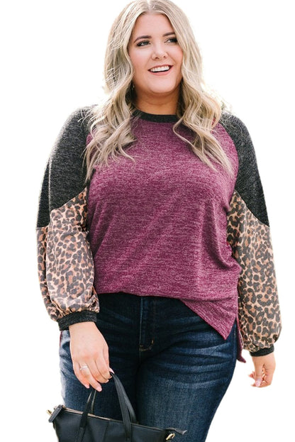 Leopard Colourblock Long Sleeve Plus Size Top | Multicolour