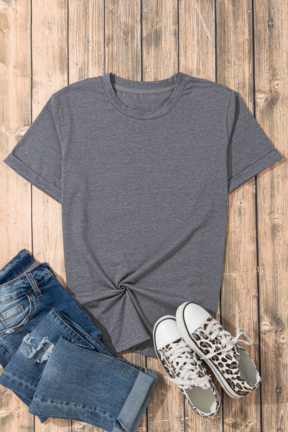 Casual Plain Crew Neck Tee | Gray