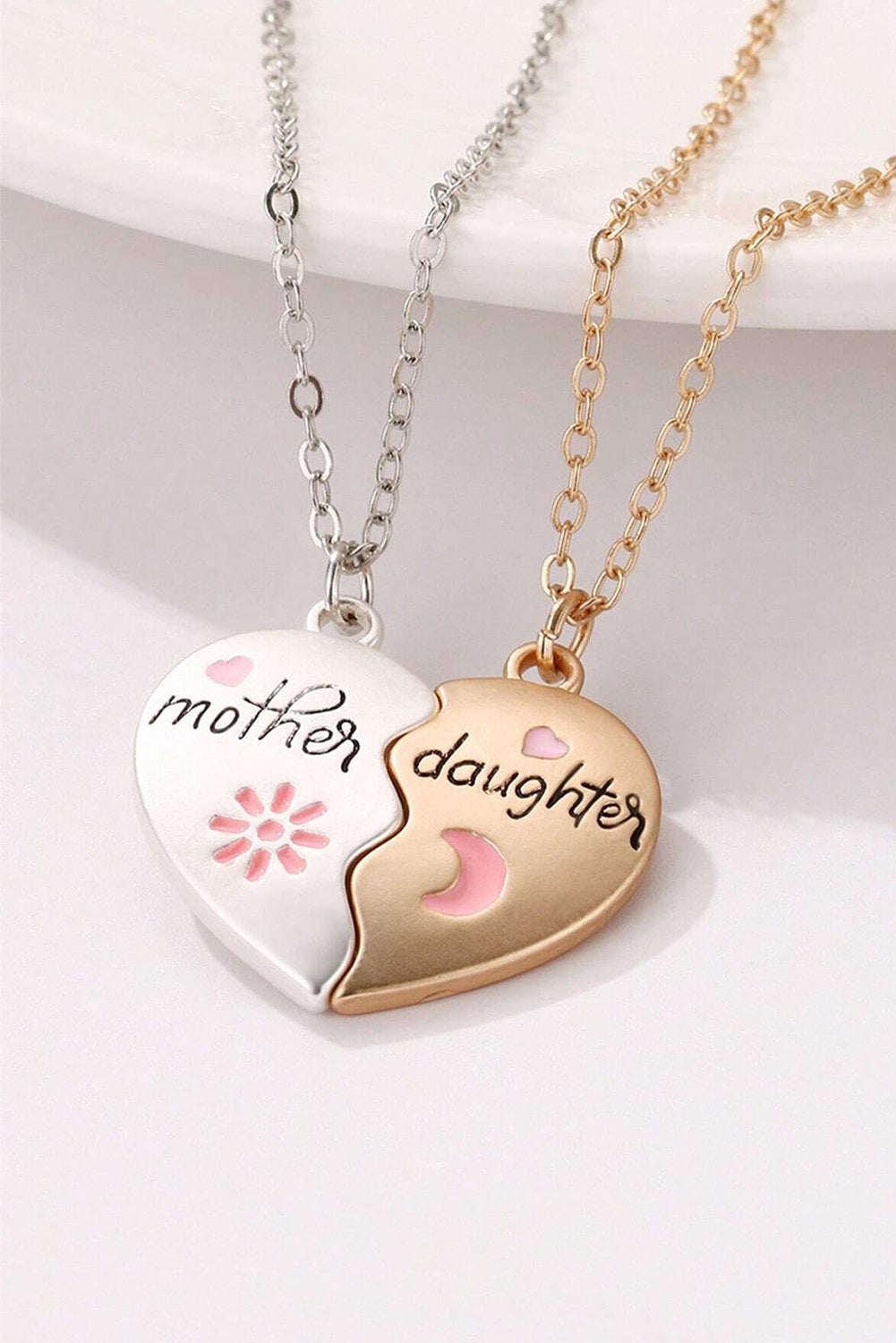 2Pcs Mother & Daughter Magnetic Heart Necklace | White