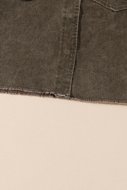 Contrast Snakeskin Trim Pocketed Corduroy Jacket | Gray