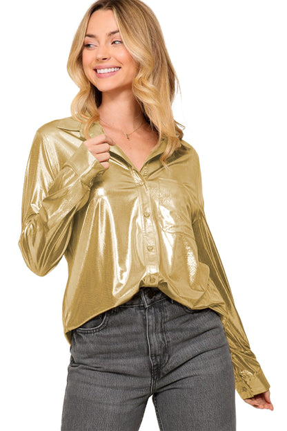 Metallic Luster Chest Pocket Shirt | Gold