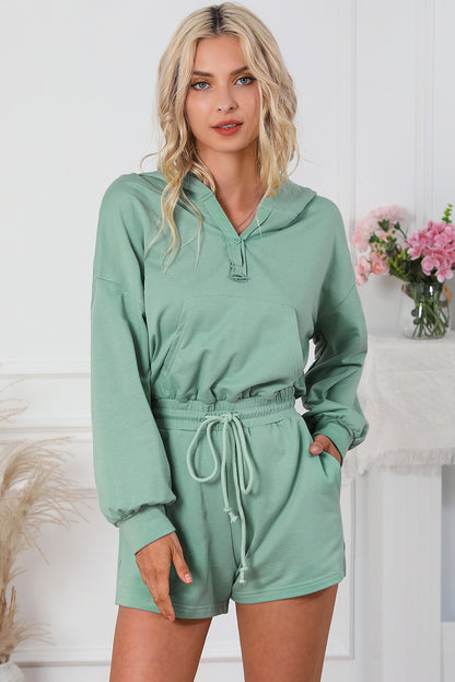 French Terry Hoodie Romper | Blue