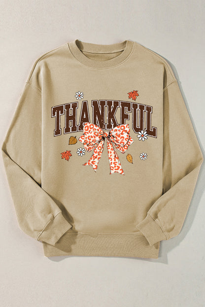 Thankful Leopard Bow Fall Vibe Graphic Sweatshirt | Parchment