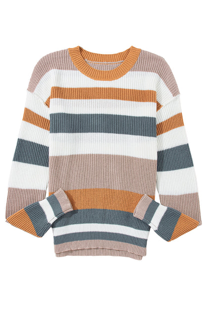 Classic Round Neck Colourblock Knit Sweater | Camel