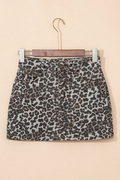 Leopard Denim Mini Skirt | Khaki