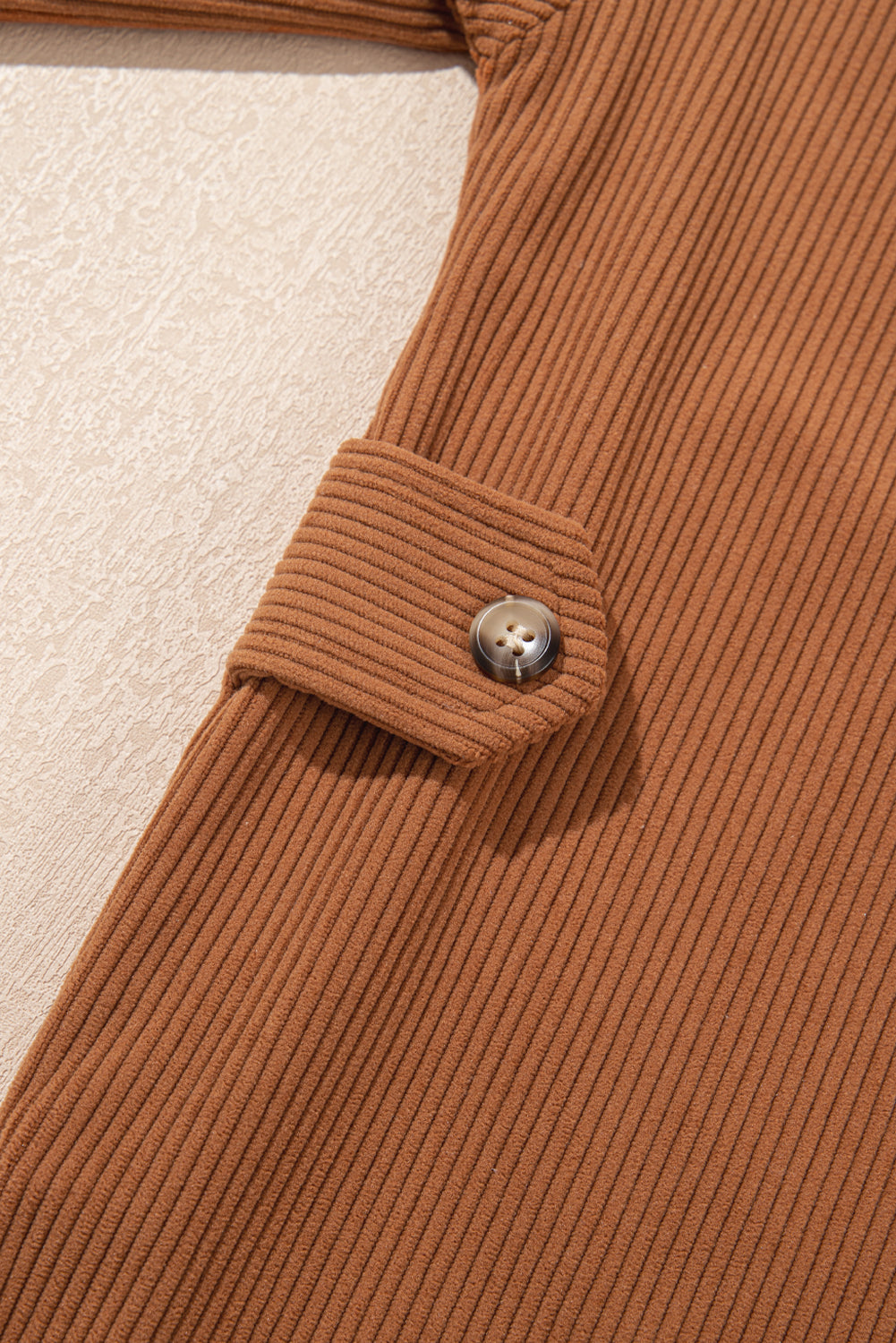 Corduroy Flap Pocket Button Up Round Hem Shacket | Cinnamon