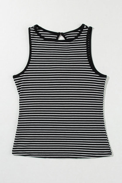 Striped Print Ribbed Knit Sleeveless Top | Black