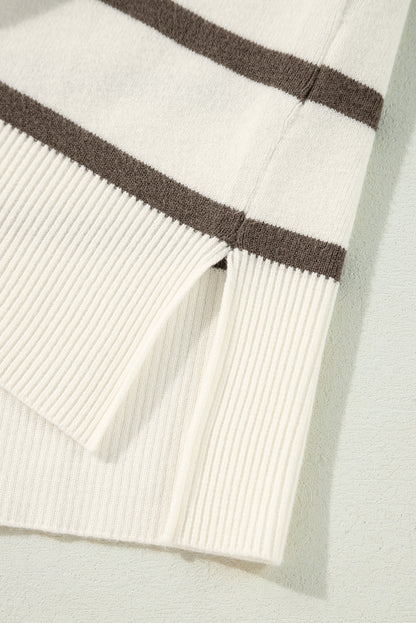 Side Slits Crewneck Short Sleeve Sweater Tee | Brown Stripe