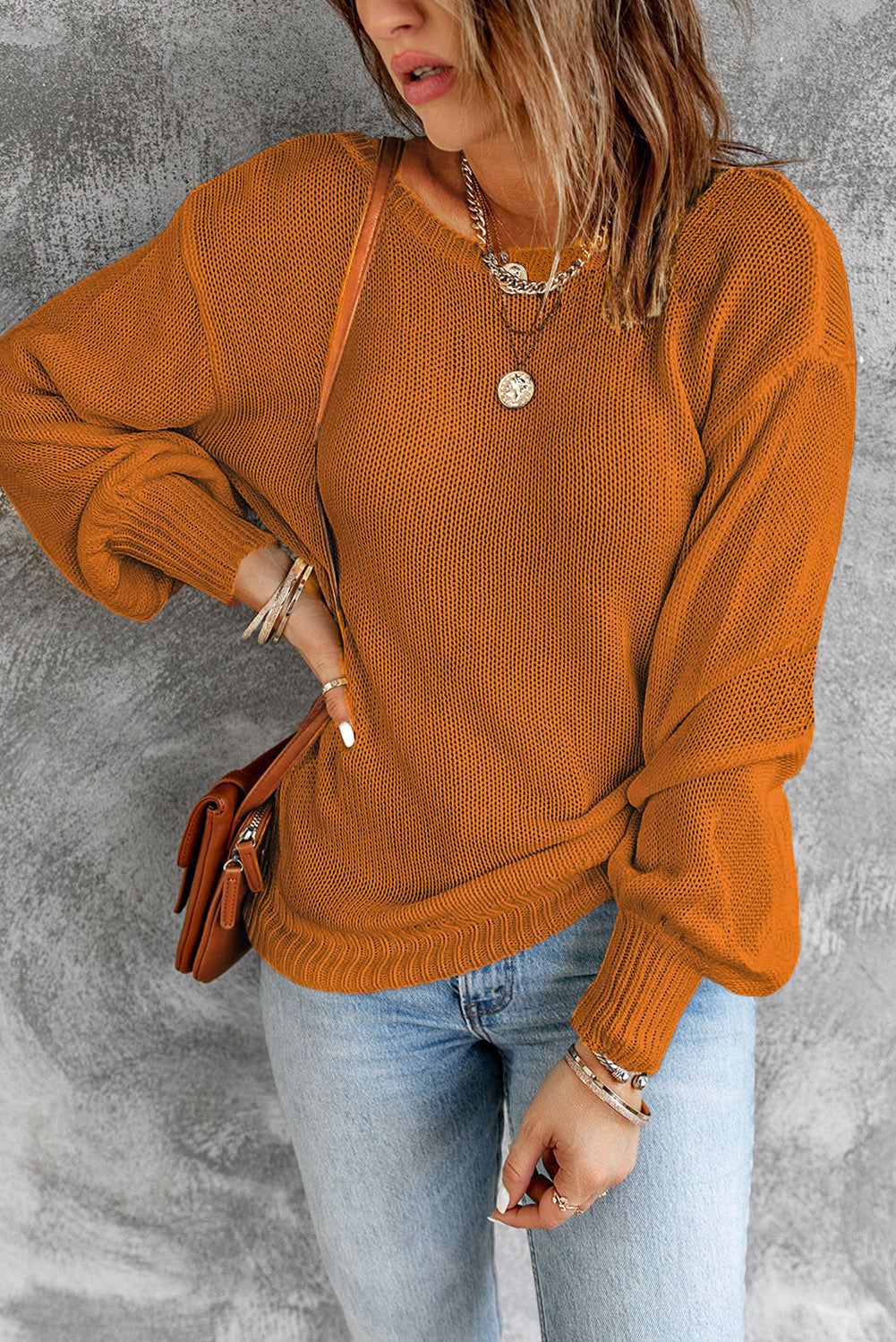 Drop Shoulder Back Cut-Out Sweater With Tie | Orange