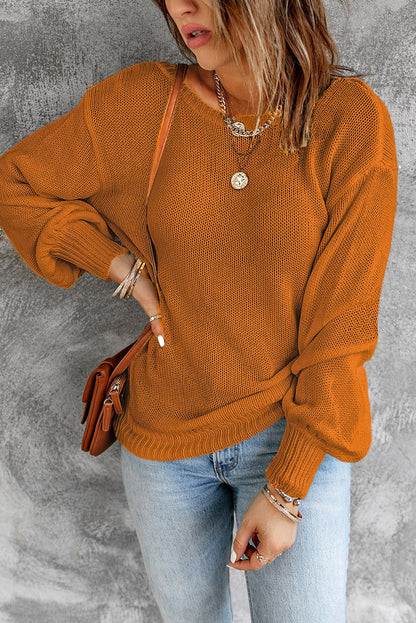 Drop Shoulder Back Cut-Out Sweater With Tie | Orange