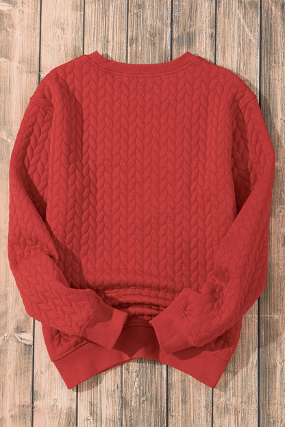 Heart Xoxo Chenille Embroidered Textured Sweatshirt | Racing Red