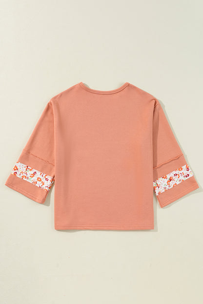 Flower Patch Graphic Exposed Seam Wide Sleeve Top | Grapefruit Orange