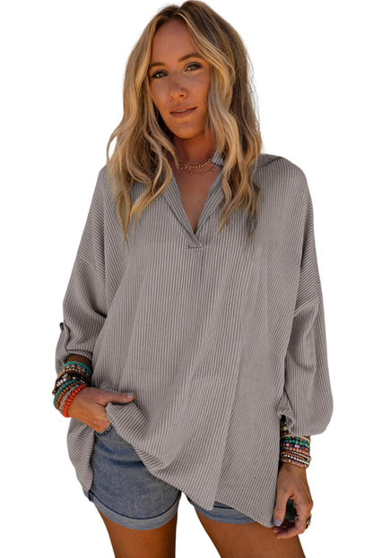 Ribbed Roll-Tab Sleeve Oversize Top | Philippine Gray