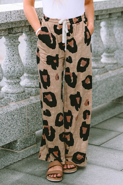 Drawstring Wide Leg Casual Pants | Leopard