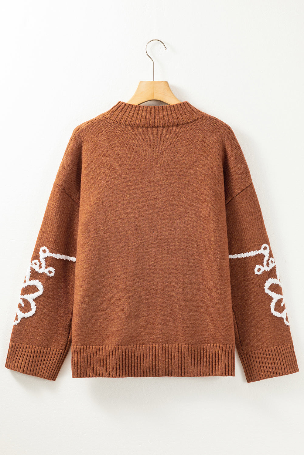 Floral Print Ribbed Trim Knitted Sweater | Chestnut