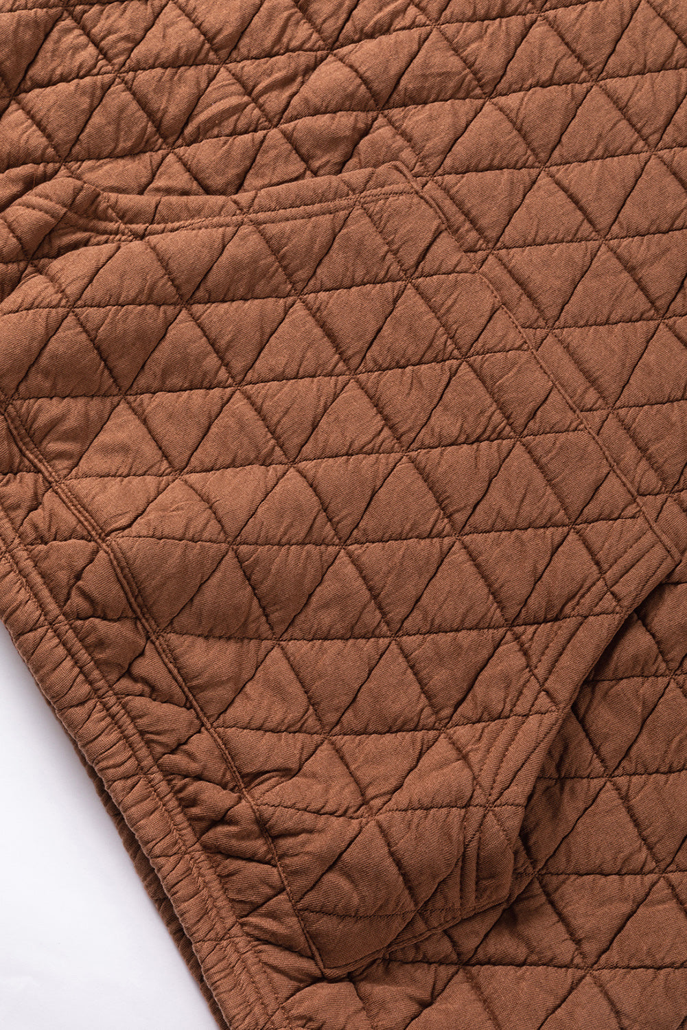 Solid Colour Quilted Kangaroo Pocket Hoodie | Coffee