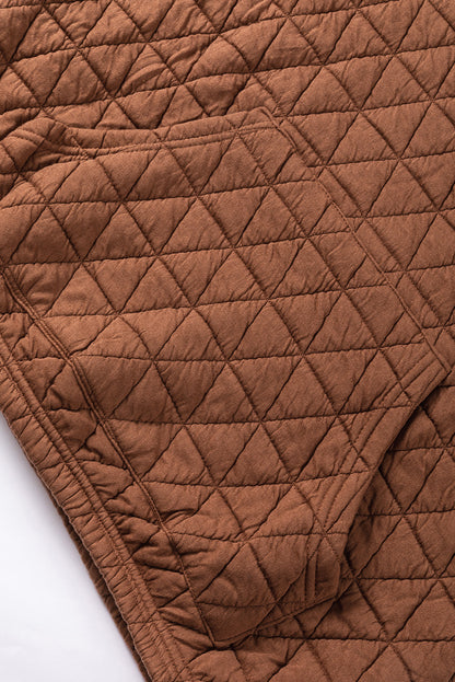 Solid Colour Quilted Kangaroo Pocket Hoodie | Coffee