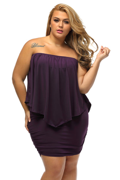 Plus Size Dressing Layered  Mini Poncho Dress | Purple