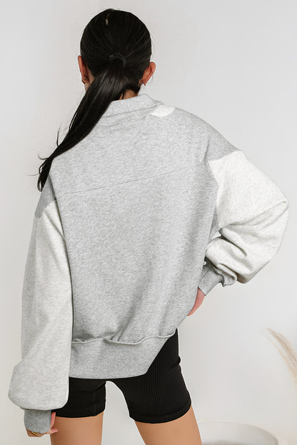 Half Zipper Collared Drop Shoulder Side Slits Sweatshirt | Gray