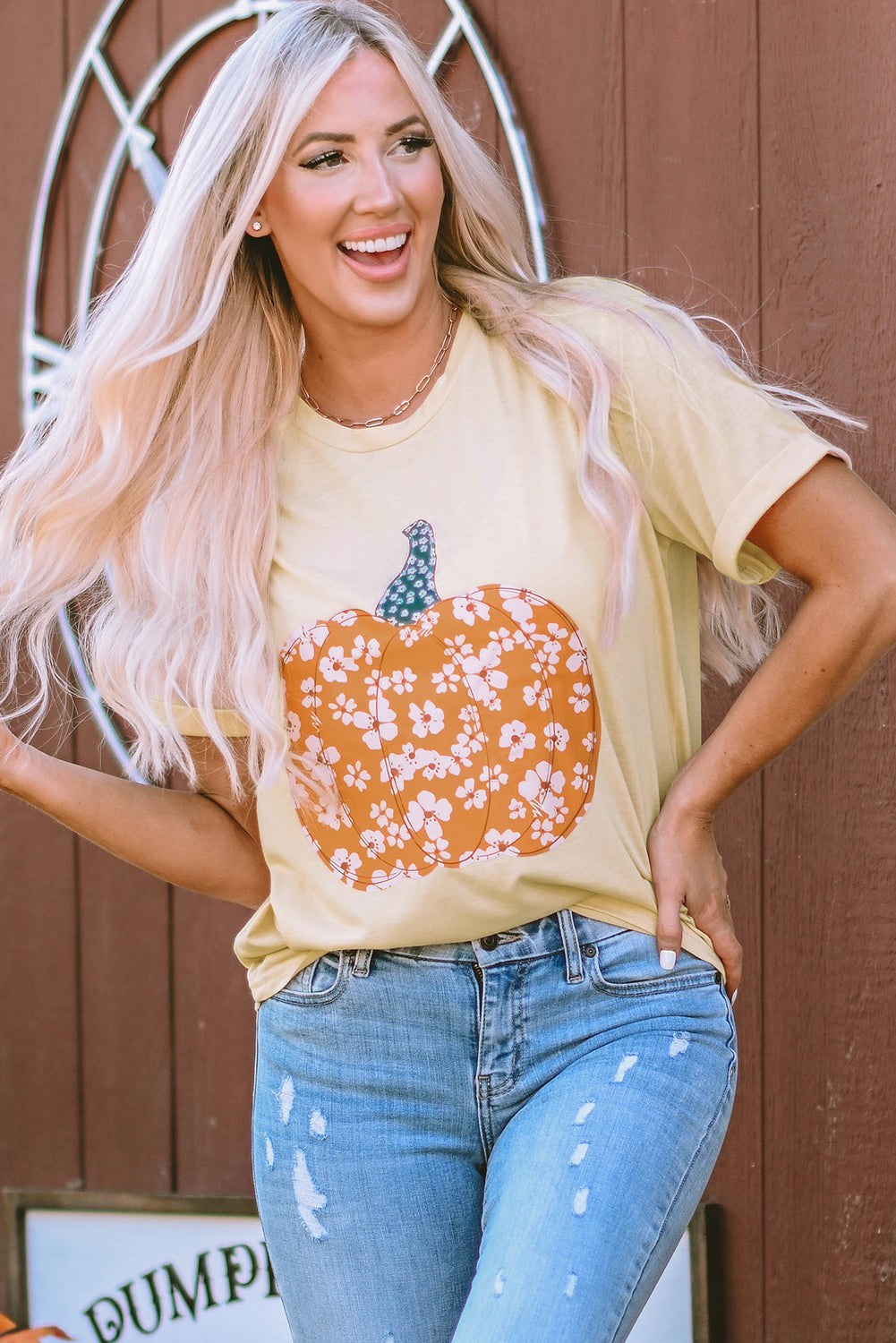 Sweet Floral Pumpkin Graphic Tee | Khaki