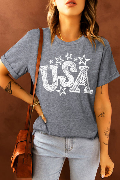 Usa Starry Graphic Casual Tee | Gray