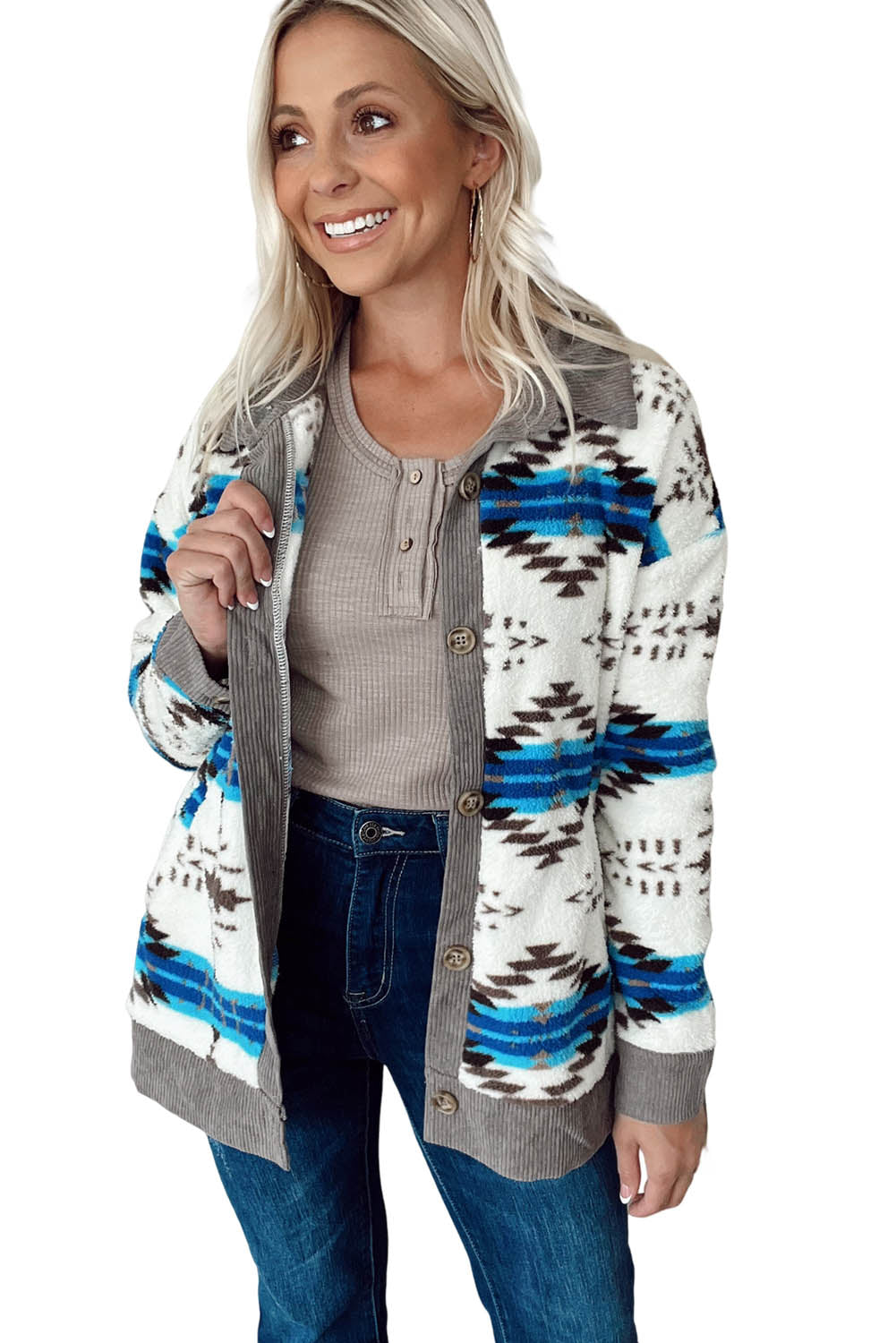 Western Sherpa Textured Trim Jacket | White