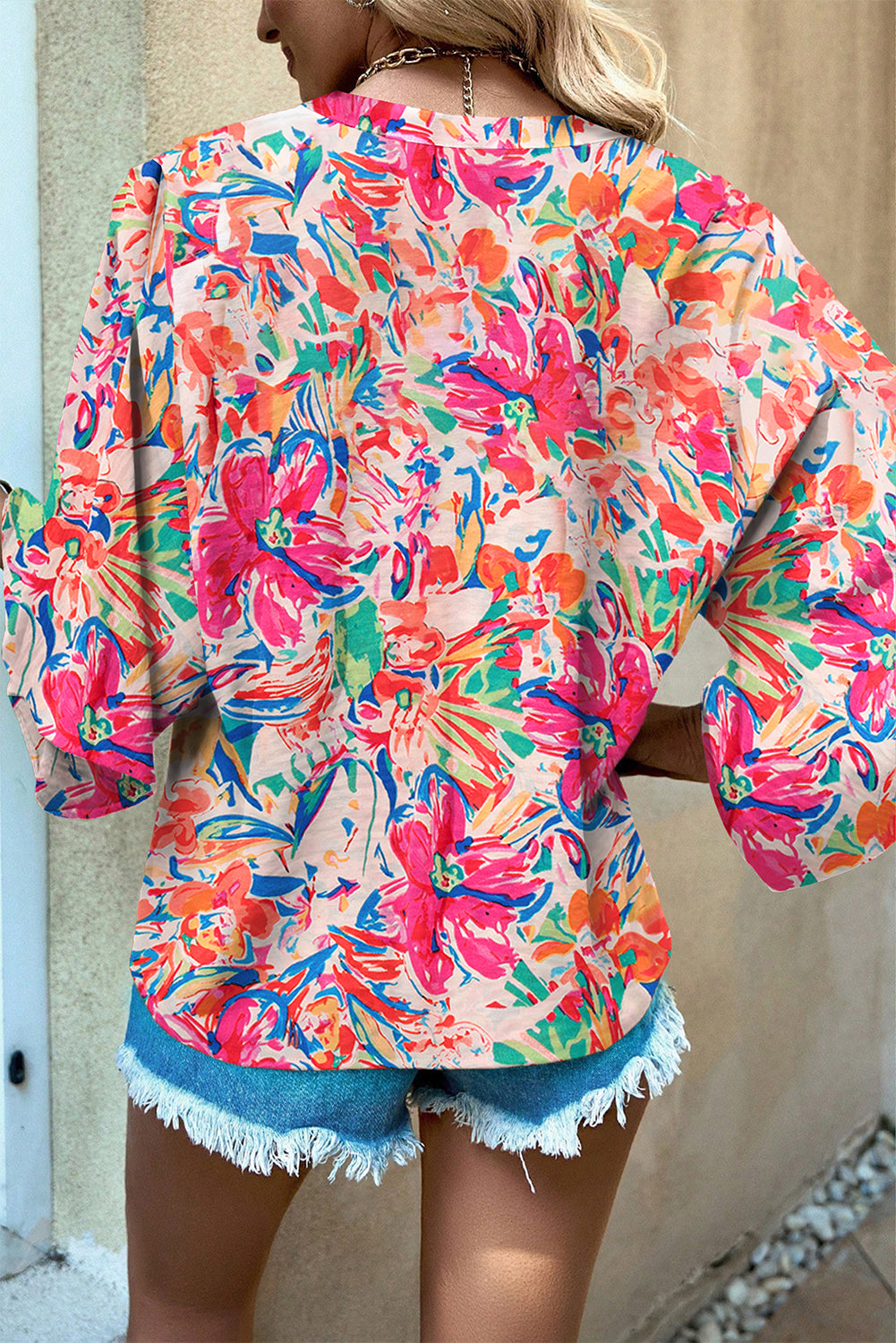 Floral Print Bell Sleeve V Neck Blouse | Multicolour