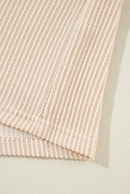 Corded Knit Pocketed Loose Fit T Shirt | Beige