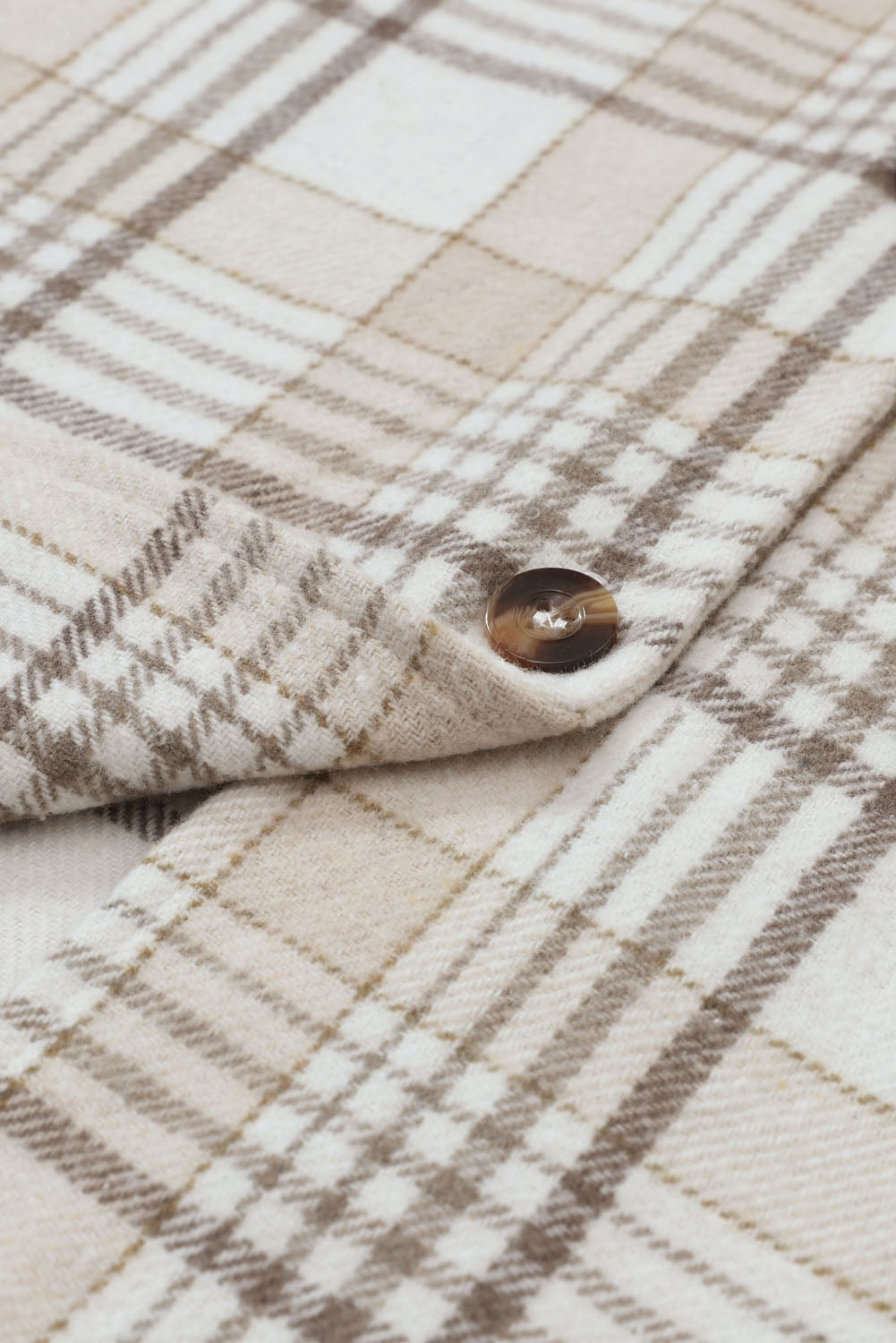 Plaid Removable Hood Buttoned Shacket | Khaki