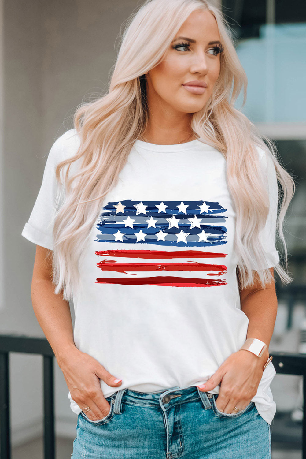 American Flag Graphic Fashion Tee | White