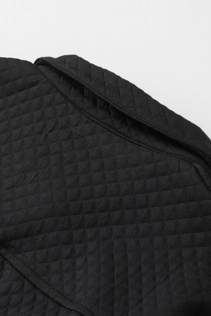 Retro Quilted Flap Pocket Button Shacket | Black