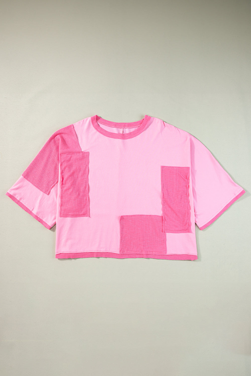 Colour Block Patchwork 3/4 Sleeve Loose Top | Pink