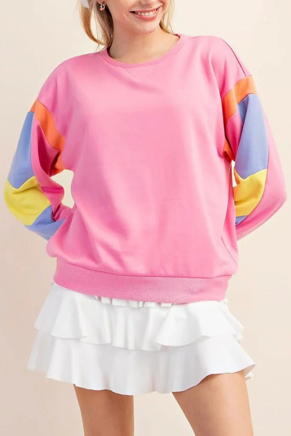 Candy Colourblock French Terry Top | Pink